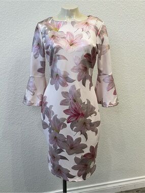 Olivia Matthews Pink Floral Long-Sleeve Sheath Dress